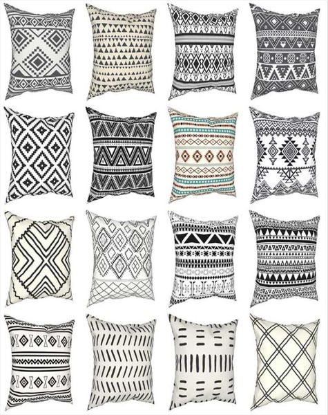 CuscinoCuscino decorativo Retro modello bohémien Custodie in bianco e nero Tribale geometrico Boho Etnico Copricuscino Decor Federa For1659077