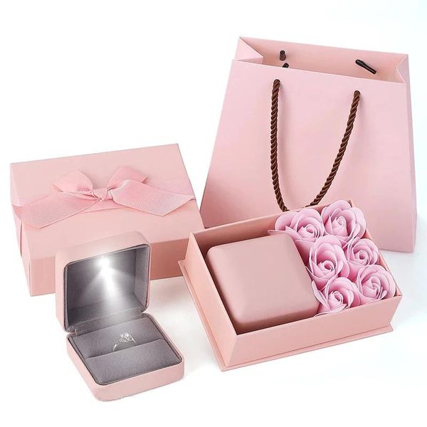 Charm Künstliche Rose Schmuckschatulle Ring Ohrringe Halskette Aufbewahrung Hochzeit Valentinstag Geschenk Schmucksets Etui