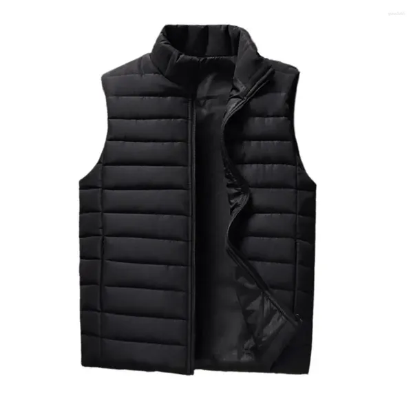 Gilet da uomo senza maniche colletto alla coreana gilet da uomo taglio 3D antivento addensare morbido caldo chiusura con cerniera gilet invernale vestiti per esterno