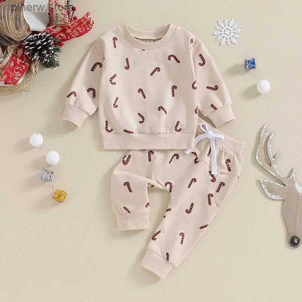 Conjuntos de roupas Lioraitiin 0-3Y Baby Girl Natal Outfits Manga Longa Dos Desenhos Animados Santa Imprimir Moletom e Calças Criança Roupas Set