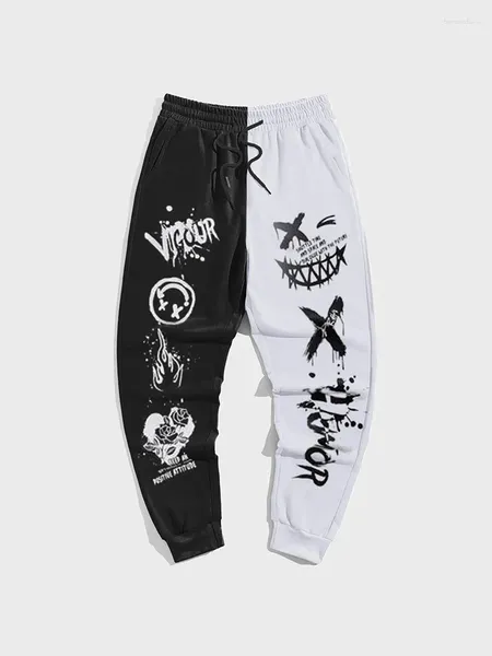 Pantaloni da uomo Graffiti Abbigliamento sportivo Abbigliamento coreano Hip-hop Stampa 3D Y2K Inverno in bianco e nero