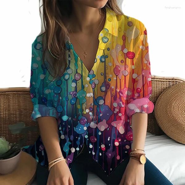 Damenblusen 2024 Mode und langärmelige Hemden Schillernde bunte Batik-3D-gedruckte Straße