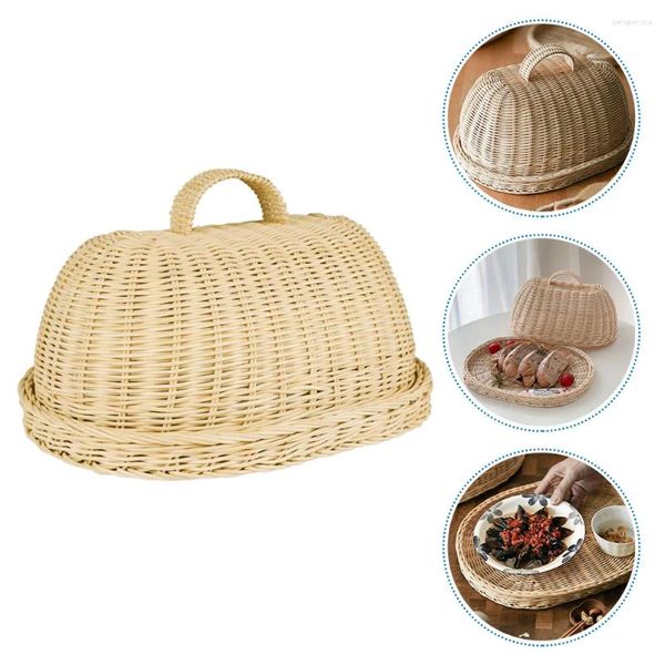 Наборы столовых приборов, плетеная корзина для хранения, поднос с крышкой из ротанга, кухонные принадлежности, защитный фруктовый хлеб