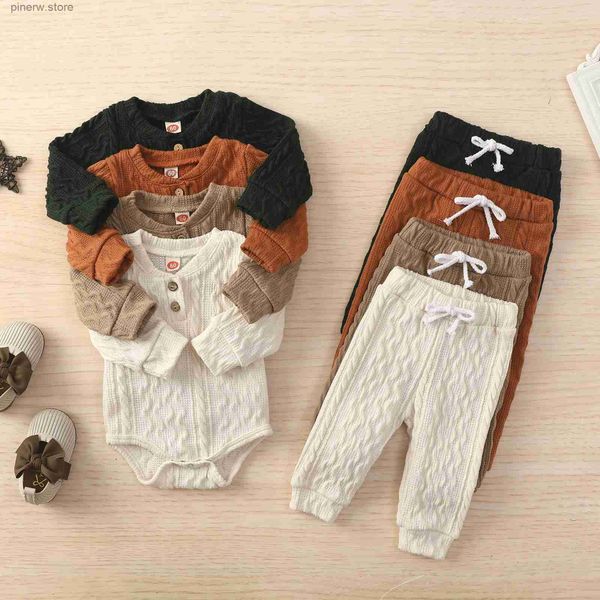 Giyim Setleri Lioraitiin 0-24m Kız Bebek Romper Top Pants Takım Yeni doğan bebek uzun kollu yuvarlak boyun düğmesi kazak örgü pantolon