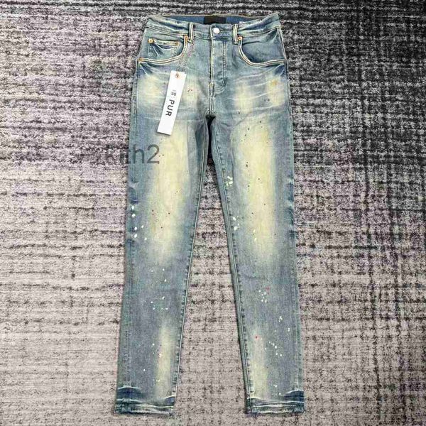 Designer-Jeans für Herren, lila Hose, Pantalones, zerrissen, gerade, normale Risse, ausgewaschen, altes langes Loch, 30 38 0E3Y