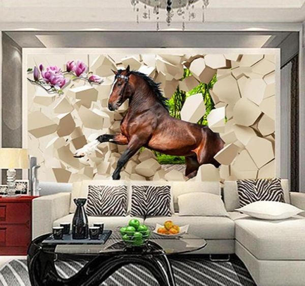 3D riesiges Wandbild Papel de Parede Pferd kommt für Schlafzimmer Wohnzimmer Sofa TV Tapete Wandbilder32947286917305