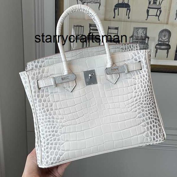 Echtes Leder Handtasche Neues Leder Diamant Himalaya Weiß Krokodil Muster Tasche Eine Schulter Tragbare Damen Trend