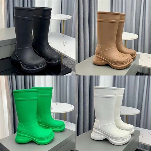 2023 Crocsboots Designer Homens Mulheres Botas de Chuva Joelho Alto Neve Preto Branco Marrom Bloqueio Inverno Moda Salto Alto Impermeável Coxa-Alta EUR 36-45