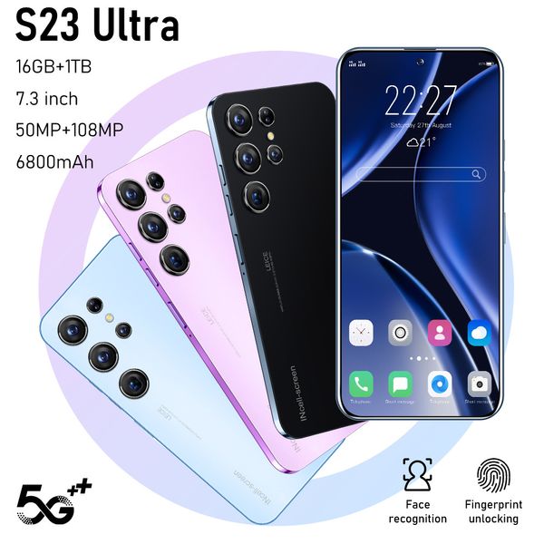 Новый трансграничный мобильный телефон S23ultra, настоящий 4G, 7,3-дюймовый Incell, средний перфорированный экран, Android 13, многофункциональное устройство 6 128