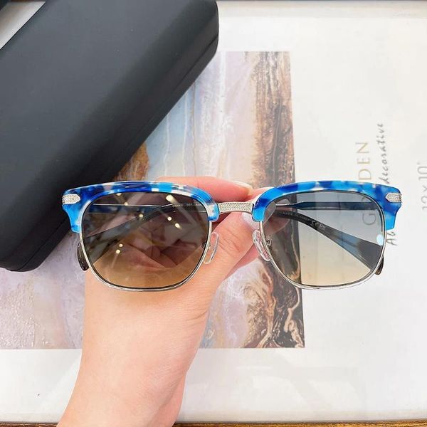 Sonnenbrille Modeband Vintage Halbrandloser Stil Für Männer Und Frauen Dopaminfarbenes Acetat Mit Legierungsrahmen Anpassbare Gläser