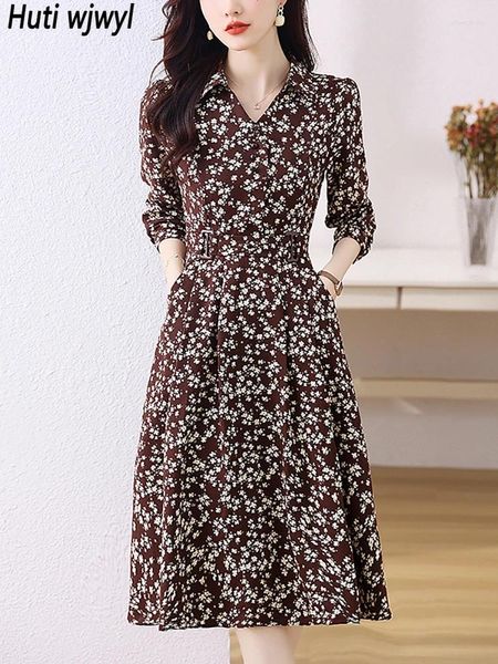 Vestidos casuais outono inverno floral baile midi vestido mulheres elegante bodycon festa noite vestido 2024 moda coreana chique manga longa