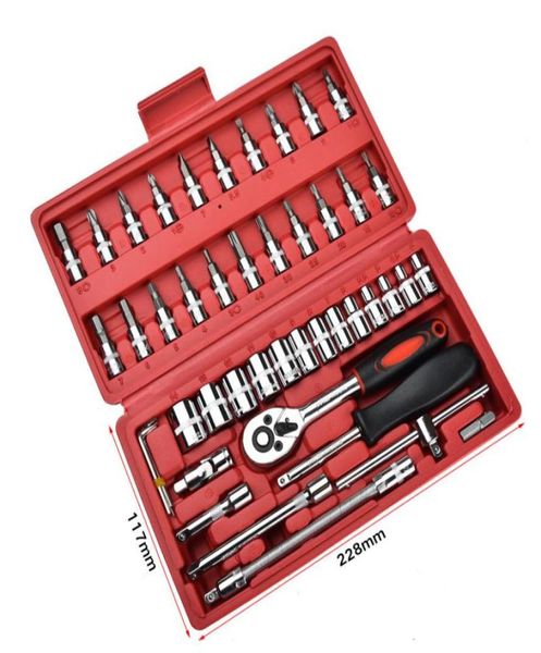 46-teiliges 14-Zoll-Steckschlüssel-Set, Auto-Reparatur-Werkzeug, Ratschen-Set, Drehmomentschlüssel-Kombination, Bit eines Schlüssels, Chrom-Vanadium-Kombination 1840333