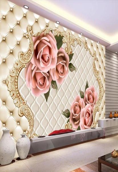 Papier peint moderne pour salon, emballage souple européen, fleur de rose, 3d, peinture murale de fond, 5090245