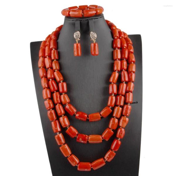 Halskette Ohrringe Set Original Korallen Perlen Lätzchen Für Frauen Klassischen Stil Afrikanischen Nigeria Hochzeit Schmuck Braut Statten Hohe Qualität