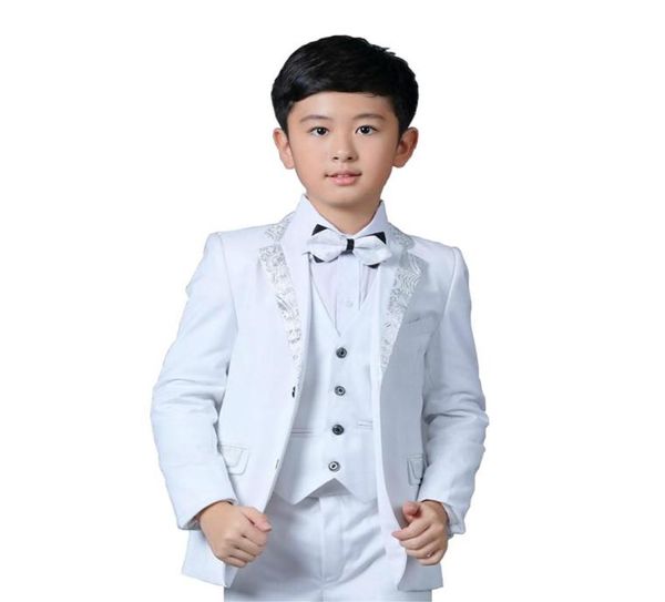 Novos meninos blazer branco terno de casamento crianças 4 pçs terno formal com gravata borboleta flor meninos festa smoking traje suit295o1084049