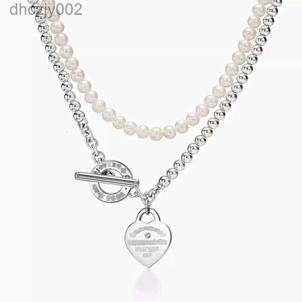 Collier de tempérament classique en argent Sterling 925, boucle Ot, pendentif en forme de perle en forme de cœur avec diamant pour femmes 6D7V