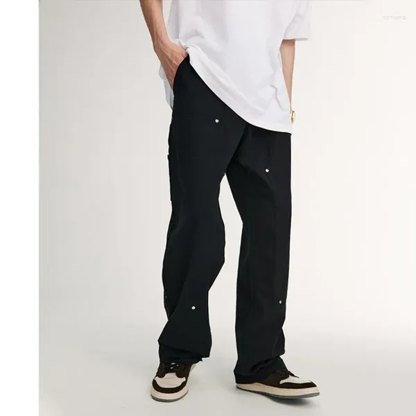 Erkekler Pantolon Erkekler Günlük Modeli Marka Çok yönlü gevşek pantolon kolaj tampon saplamaları Erkekler için Düz Kişilik