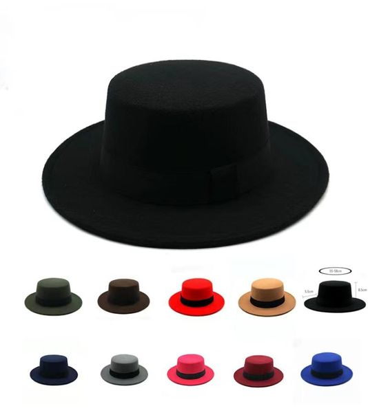 Frühling 10 Farben INS Fake Wollfilz Fedora Hut Krempe Jazz Caps für Frauen Männer Unisex Flat Top Fliege Design Sommerhüte4070782