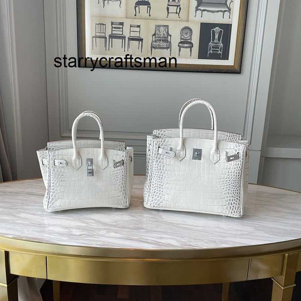 Borsa in vera pelle Borsa con motivo coccodrillo bianco himalayano con fibbia a diamante di fascia alta Borsa in pelle argento Tendenza moda donna