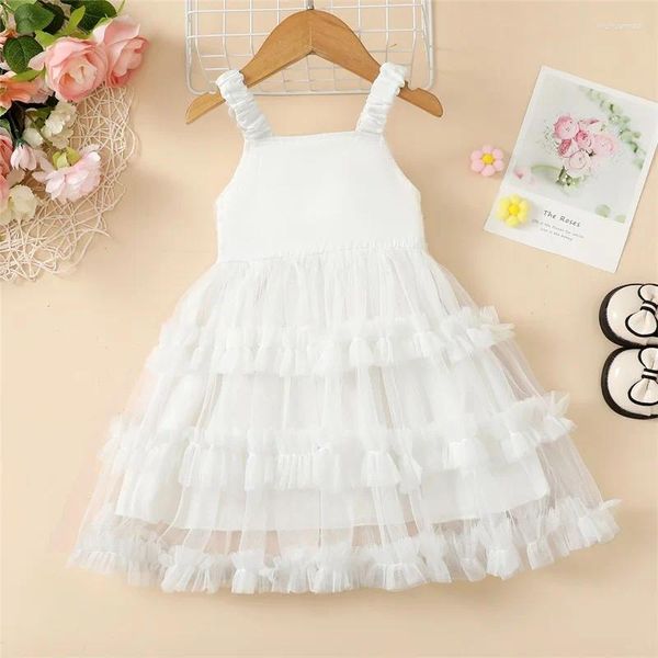 Mädchenkleider Kleinkind Baby Mädchen Kleid Perlenverziert Rüschen Ärmellos Sommer Layered Tüll Kinder Lässig Prinzessin