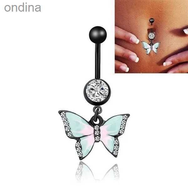 Umbigo sino botão anéis delysia rei borboleta preto sexy umbigo anel 2021 verão feminino na moda cristal corpo piercing jóias yq240125