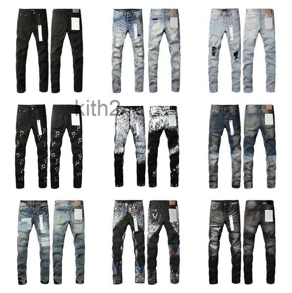 Pantaloni lunghi impilati di design da uomo in jeans viola Ksubi strappati High Street Brand Patch Hole Straight Fashion Streetwear Silm MGGZ