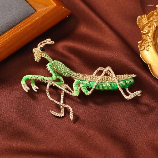 Broschen Frauen Männer Übertriebene Vintage Mantis Glänzende Strass Abzeichen Brosche Retro Klassische Insekt Schnalle Pins Zubehör Für Unisex