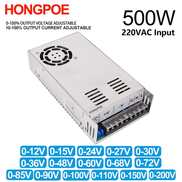 Hongpoe 500W Регулируемое 500 Вт источник питания 0-12 В 15 В 24 В 36 В 48 В 60 В 72 В 85 В 90 В 110 В 150 В 200 В 110/220 В переменного тока до постоянного тока SMPS 220