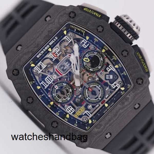 Relógio de pulso RM de alta qualidade Relógio de pulso Richardmill Rm11-03 Série Black Knight Ntpt Máquina de cronometragem de fibra de carbono Swiss Famous RM1103 Cronógrafo