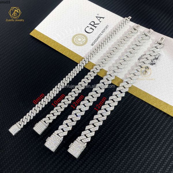 Gra Pass Diamond Tester Silber Cuban Link Chain Wide Solid Moissanit Schmuckset Halsketten Hiphop