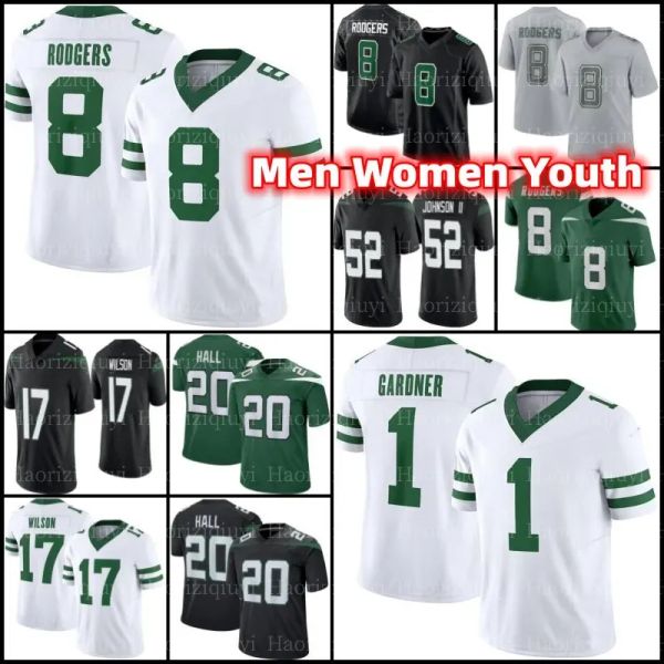 New York''jets''8 Aaron Rodgers Jersey 1 Zach Garrett Wilson Salsa di calcio Gardner Elijah Moore Jermaine Johnson II Breece Hall Lazard Quin