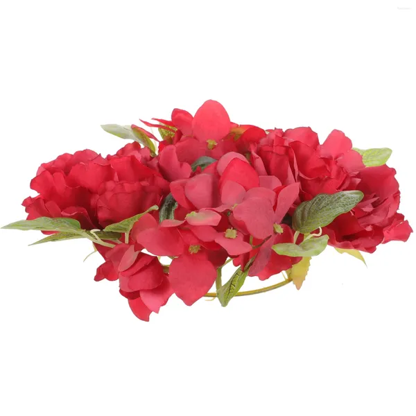 Flores decorativas castiçal guirlanda anéis peônia grinalda pequeno vermelho artificial para pilares grinaldas de mesa