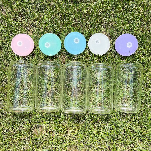 Blanko-Sublimation, kristallklares, gefrostetes 16-Unzen-Bierglas, BPA-freier Becher, recycelbar, mit PP-Deckel und Strohhalm für Heißpressdruck, US-Lager, kartonweise verkauft