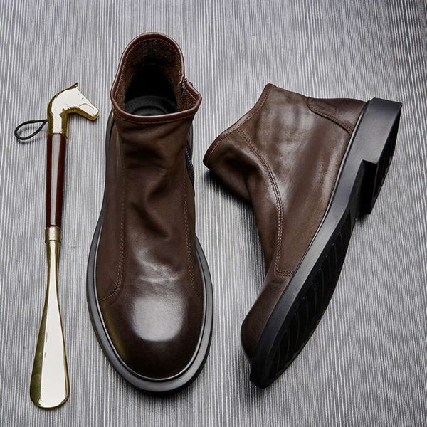 Moda masculina camurça couro qualidade artesanal 2023 inverno novo quente businss escritório sapatos sociais botas de tornozelo para o sexo masculino