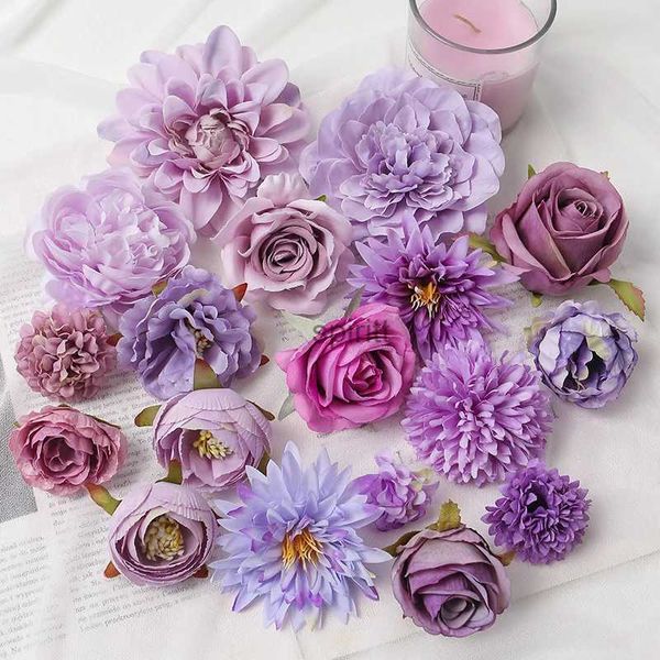 Faux Floral Verdure Violet Fleurs Artificielles Tête Pour La Décoration De Mariage Fausse Fleur Décor À La Maison Fête D'anniversaire DIY Bouquet Guirlande Cadeau Accessoires YQ240125