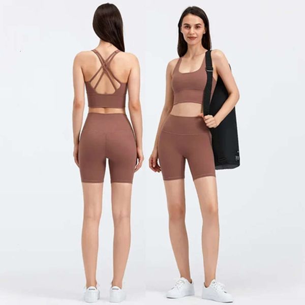 Lu Align Cloud Hi süße 2-teilige Fitness-Outfits für Damen, rosa Crop-Top-BH und Legacy-Biker-Shorts, Workout-Sets, Naked Feel Activewear Yoga, Lu Lemon LL 2024