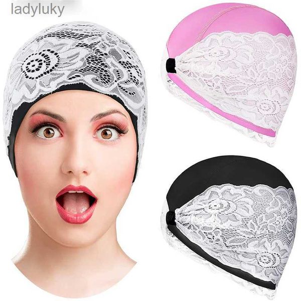 Cuffia da nuoto Donna Cuffia da nuoto PU Impermeabile Fiore di pizzo Sport Surf Piscina Cappello Elastico Doccia Cuffie da bagno per capelli lunghi e cortiL240125