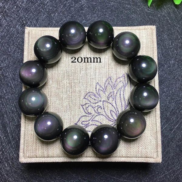 Bracciali Pietre naturali Nero Doppio arcobaleno Occhio Bracciale in ossidiana per uomo Donna Cristallo Quarzo Energia Perlina rotonda 8 10 12 14 16 18 20 MM