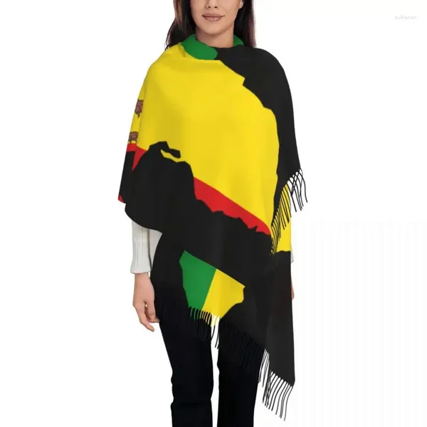 Roupas étnicas Bandeira da Etiópia Jamaica Tassel Scarf Mulheres Soft Lion Judah Shawls Wraps Lady Winter Scarves