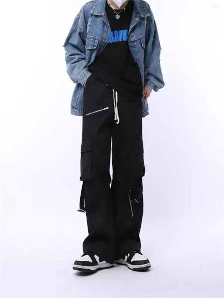 Pantaloni da uomo Instagram American High Street Design funzionale Cinturino da lavoro Gamba dritta ampia Lunga per uomo e donna Tempo libero Y2k