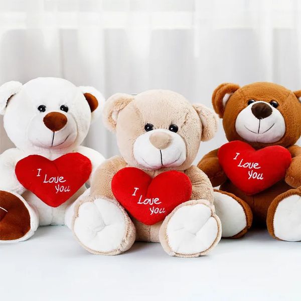 New model cute teddy bear stuffed plush toy bear hugging heart-shaped bear doll and heart-shaped Valentine's Day gift to girl I love you 240124