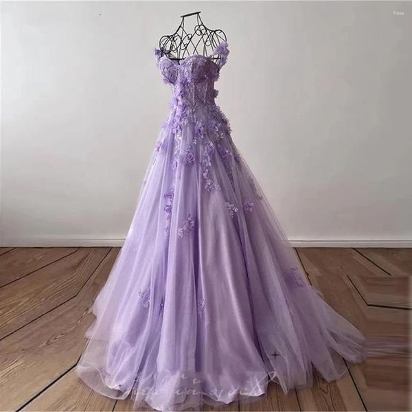 Casual Kleider 3D Blume Lavendel Abendkleid A Linie Frauen Maxi Kleid Puffy Rüschen Tüll Benutzerdefinierte Floral Dubai Elegante Party