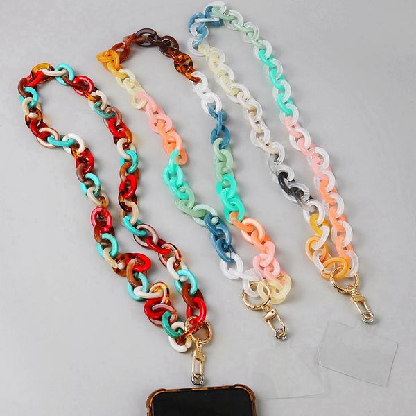 Bunte Acryl-Gliederkette, Handy-Lanyard, 80 cm, hängender Hals, Handy-Hüllen, Ketten, Riemen, Zubehör, Damen-Schmuck 240119