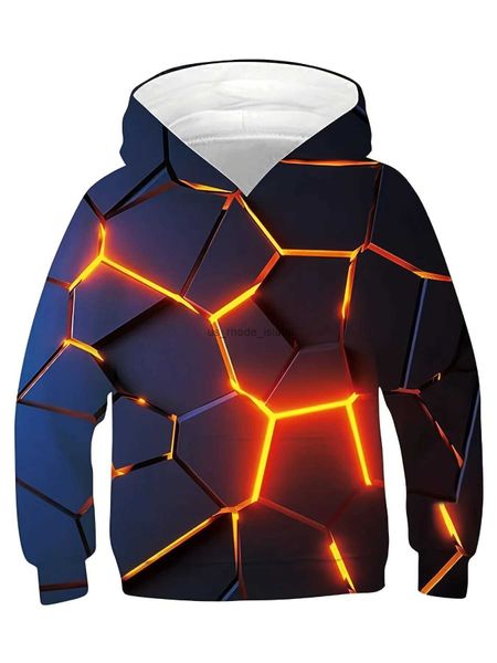 Hoodies moletons nova venda quente crianças meninos moletom com capuz manga longa impressão 3d ilusão óptica com bolsos azul roxo crianças topsl240125