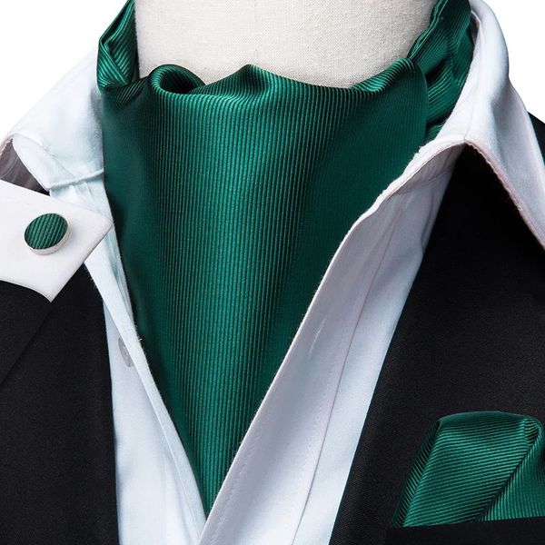 Verde sólido seda ascot cravat tie scrunch auto estilo britânico cavalheiro vestido cachecóis laços festa de casamento hanky conjunto hitie 240122