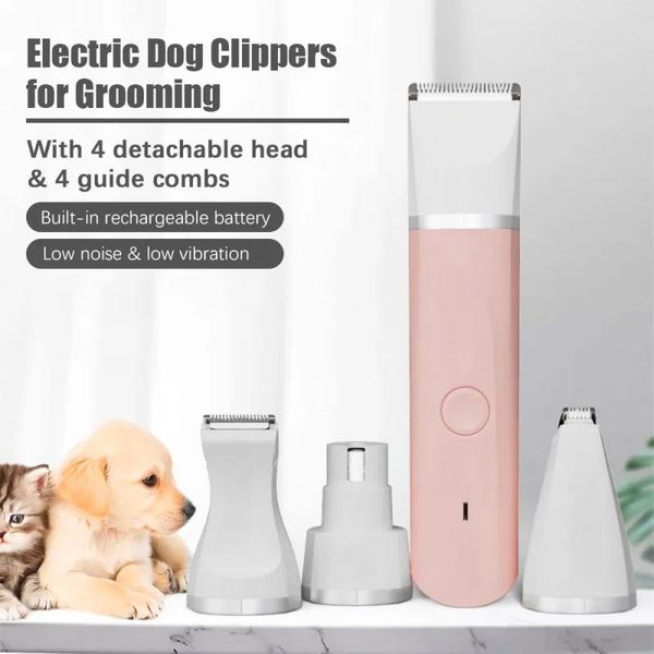 Suprimentos 4 em 1 máquina de cortar cabelo elétrica para animais de estimação para cães, aparador de unhas, moedor de unhas, máquina de corte de cabelo para pet shop, cães pequenos e médios