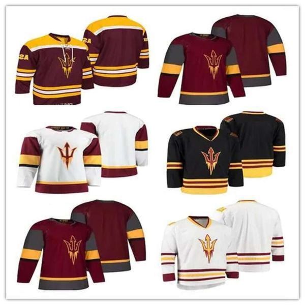 Personalizado Masculino Arizona State Sun Devils College 12 Dylan Hollman 35 Joey Daccord Marrom Vermelho Qualquer Nome Número Hóquei Jerseys Tamanho S-X 71