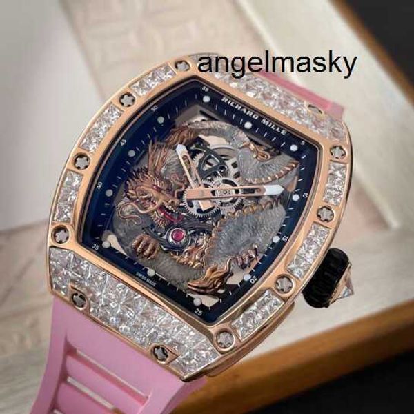 Designer relógio rm relógio de pulso rmwatch relógio de pulso Rm57-03 diamante original rm5703 rosa ouro cristal dragão edição limitada lazer