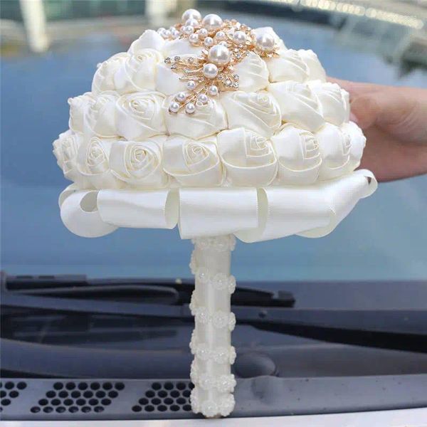 Flores de casamento personalizadas para fazer buquês de marfim pérolas fita de seda para decorações de noivas e damas de honra W706