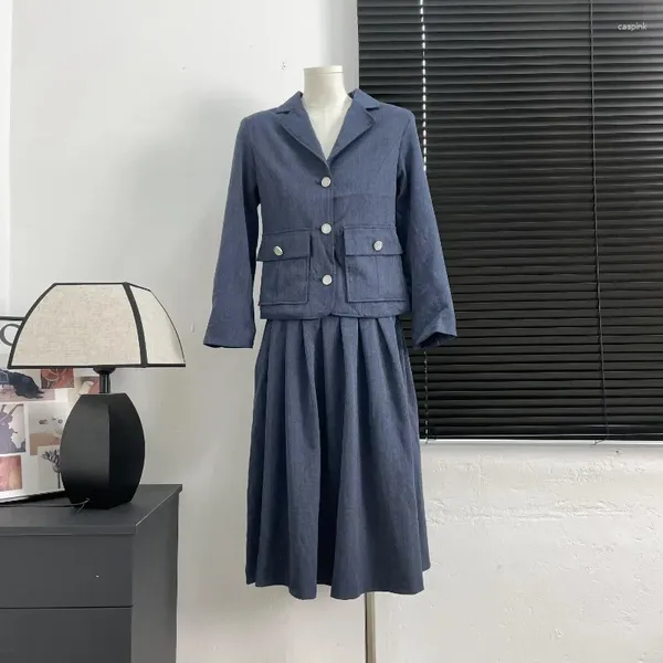 Vestido de duas peças insozkdg primavera estilo britânico outono cintura blazer jaqueta feminina moda minimalista chique saia plissada terno senhora do escritório